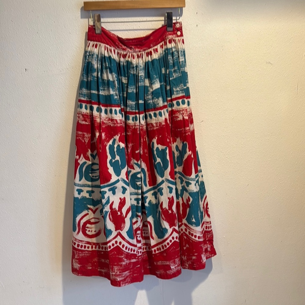 Willi Smith Red and Blue A-Line Skirt